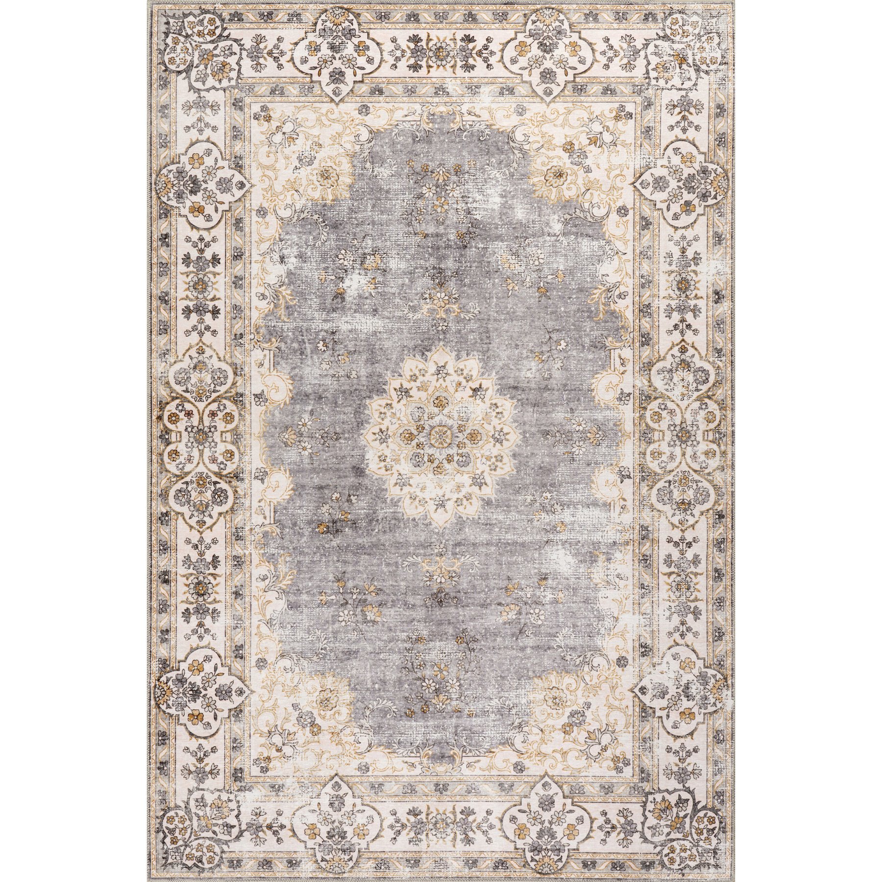 Nuloom Teja Persian Medallion Machine Washable Area Rug, Light Grey, 4 x 6-ft