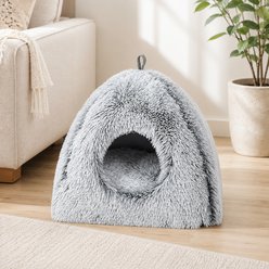 NonoPets Soft Faux Fur Covered Washable Cave Dog & Cat Bed, Beown, Medium