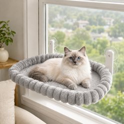 NonoPets Foldable Suction Cup Window Perch Soft Plush Sunny Hammock Dog & Cat Bed, Grey slide 1 of 9