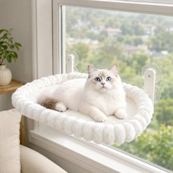 NonoPets Foldable Suction Cup Window Perch Soft Plush Sunny Hammock Dog & Cat Bed, Beige