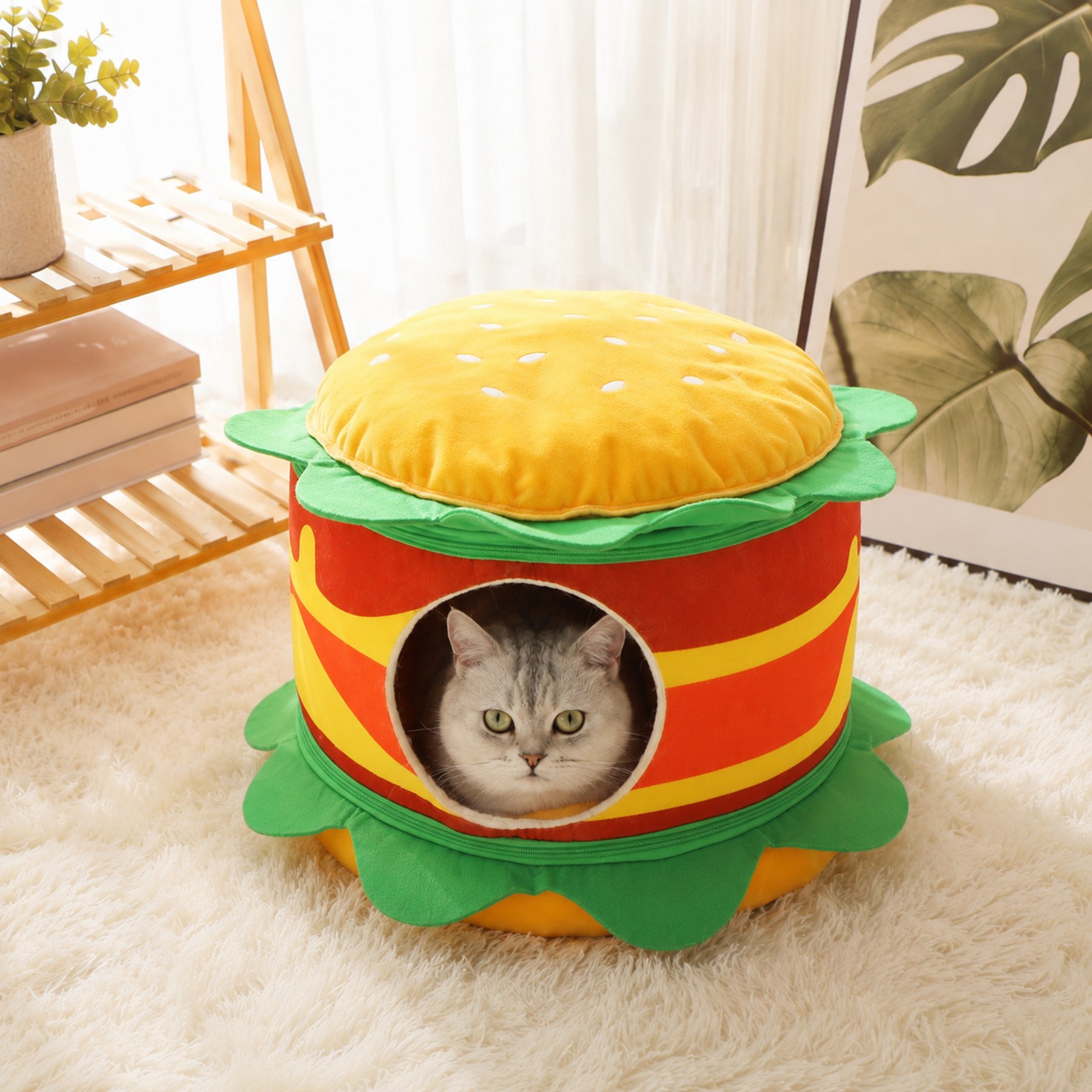 NonoPets Novelty Shaped Plush Cave Dog & Cat Bed, Yellow