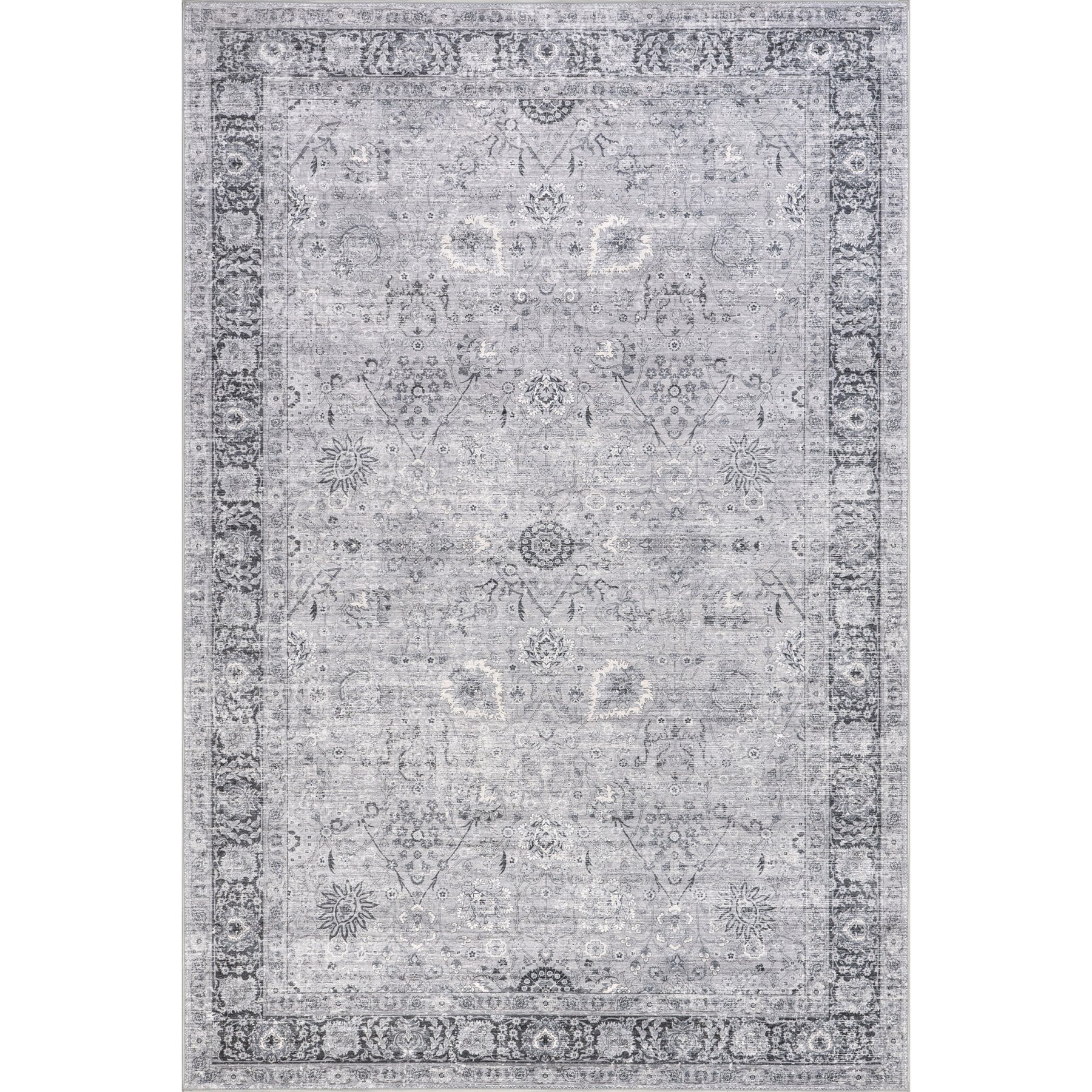 Nuloom Bayberry Spill Proof Vintage Machine Washable Area Rug, Light Grey, 5 x 8-ft