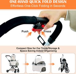 Newget 3 in 1 One-Hand Fold Lightweight All-Terrain Convertible Carrier & Handbaske Dog & Cat Stroller, Beige slide 2 of 7