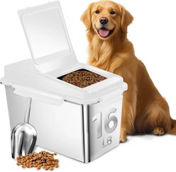 Newget Stainless Steel Dog Food Storage Container, White, Medium: 16-lb