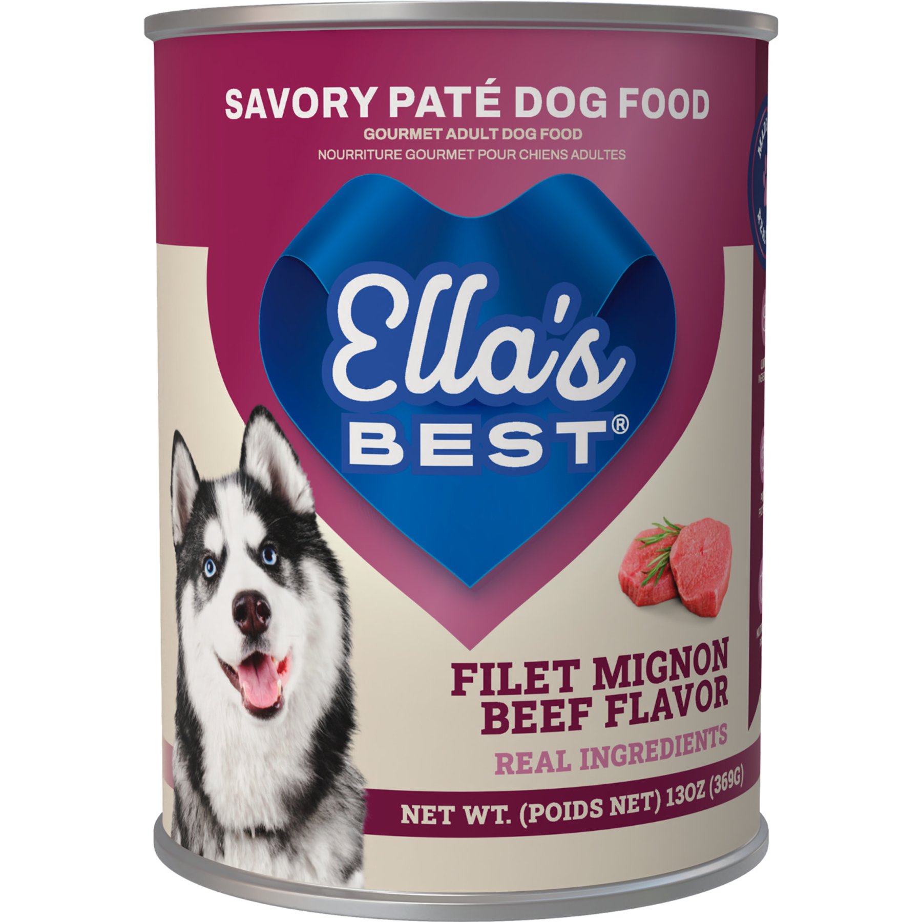 Ella's Best Filet Mignon Savory Pate All Life Stages Beef Flavor Wet Dog Food, 13-oz can, case of 12