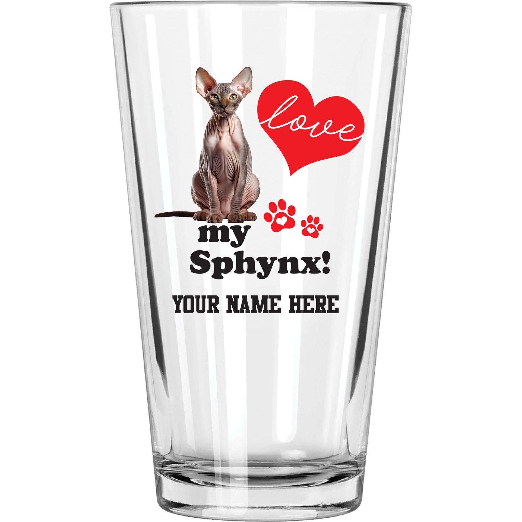 The Memory Company I Love My Sphynx Personalized Pint Glass, 16-oz