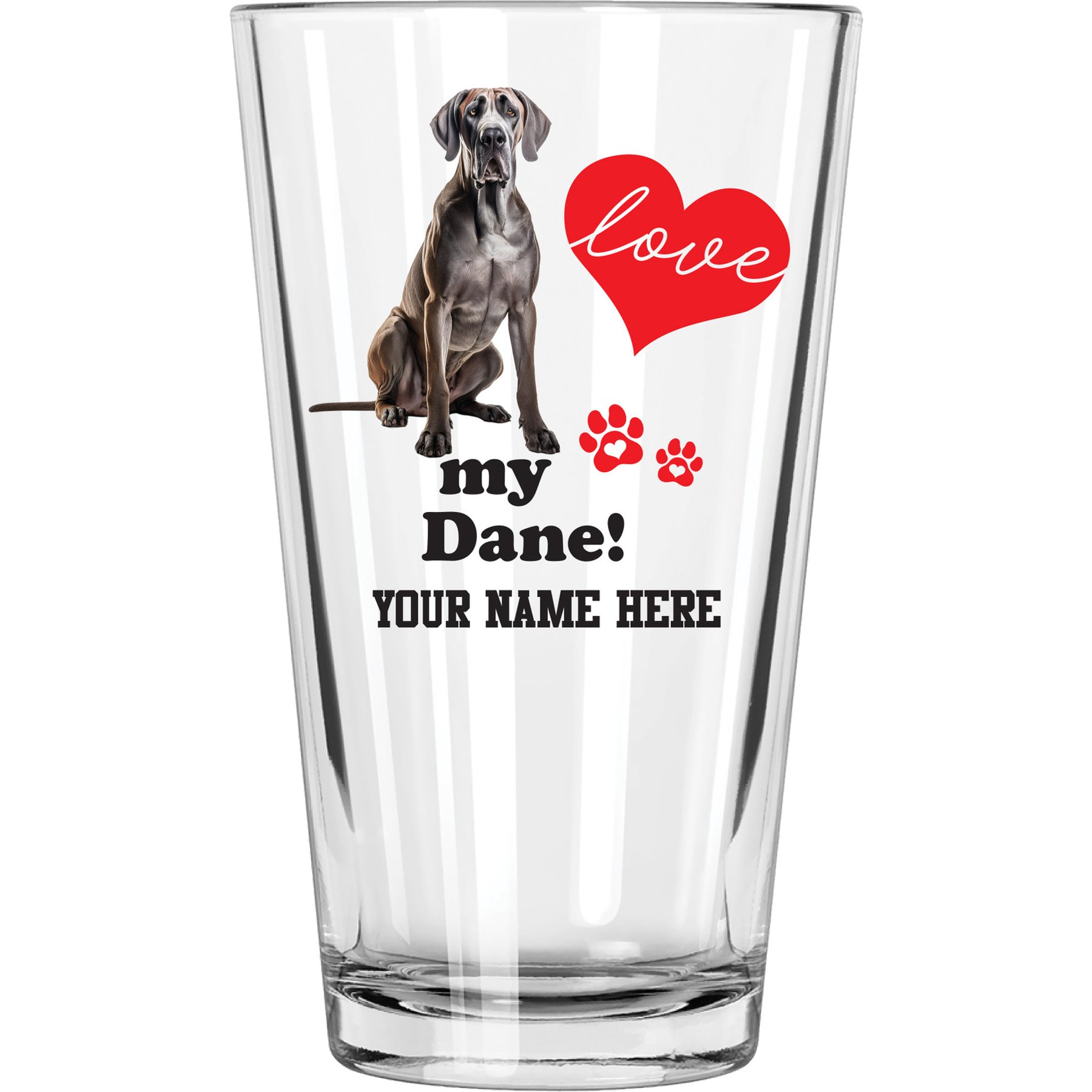 The Memory Company I Love My Great Dane Personalized Pint Glass, 16-oz