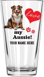 The Memory Company I Love My Australian Shepherd Personalized Pint Glass, 16-oz