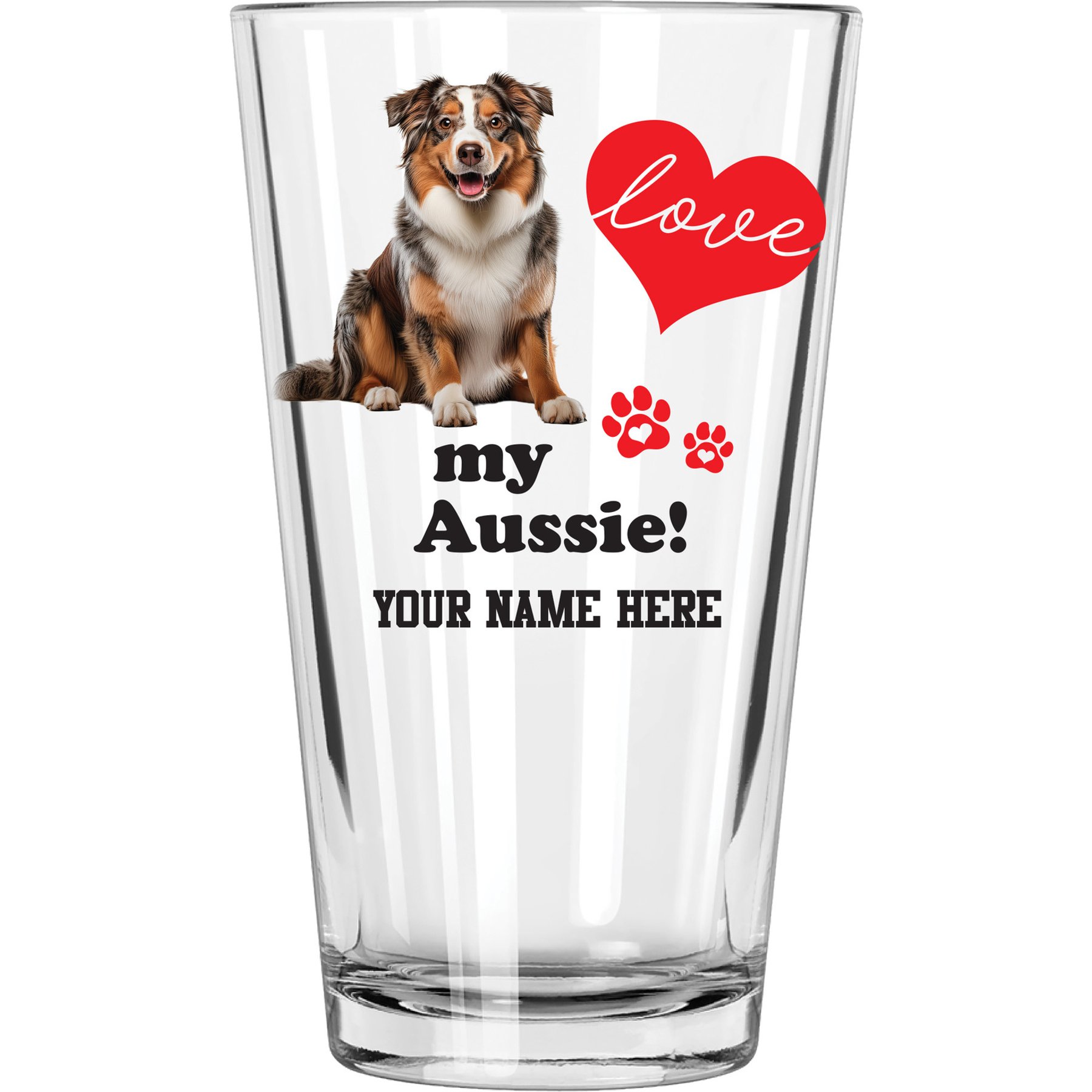 The Memory Company I Love My Australian Shepherd Personalized Pint Glass, 16-oz
