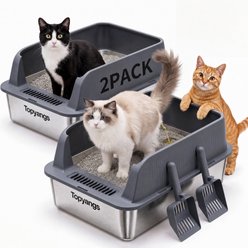Topyangs Stainless Steel & Metal Cat Litter Box with Lid, X-Large: 22.8 x 14.6 x 10-in, 2 count, Gray