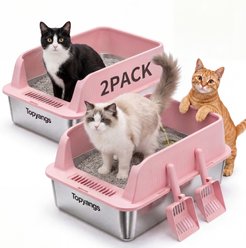 Topyangs Stainless Steel & Metal Cat Litter Box with Lid, X-Large: 22.8 x 14.6 x 10-in, 2 count, Pink