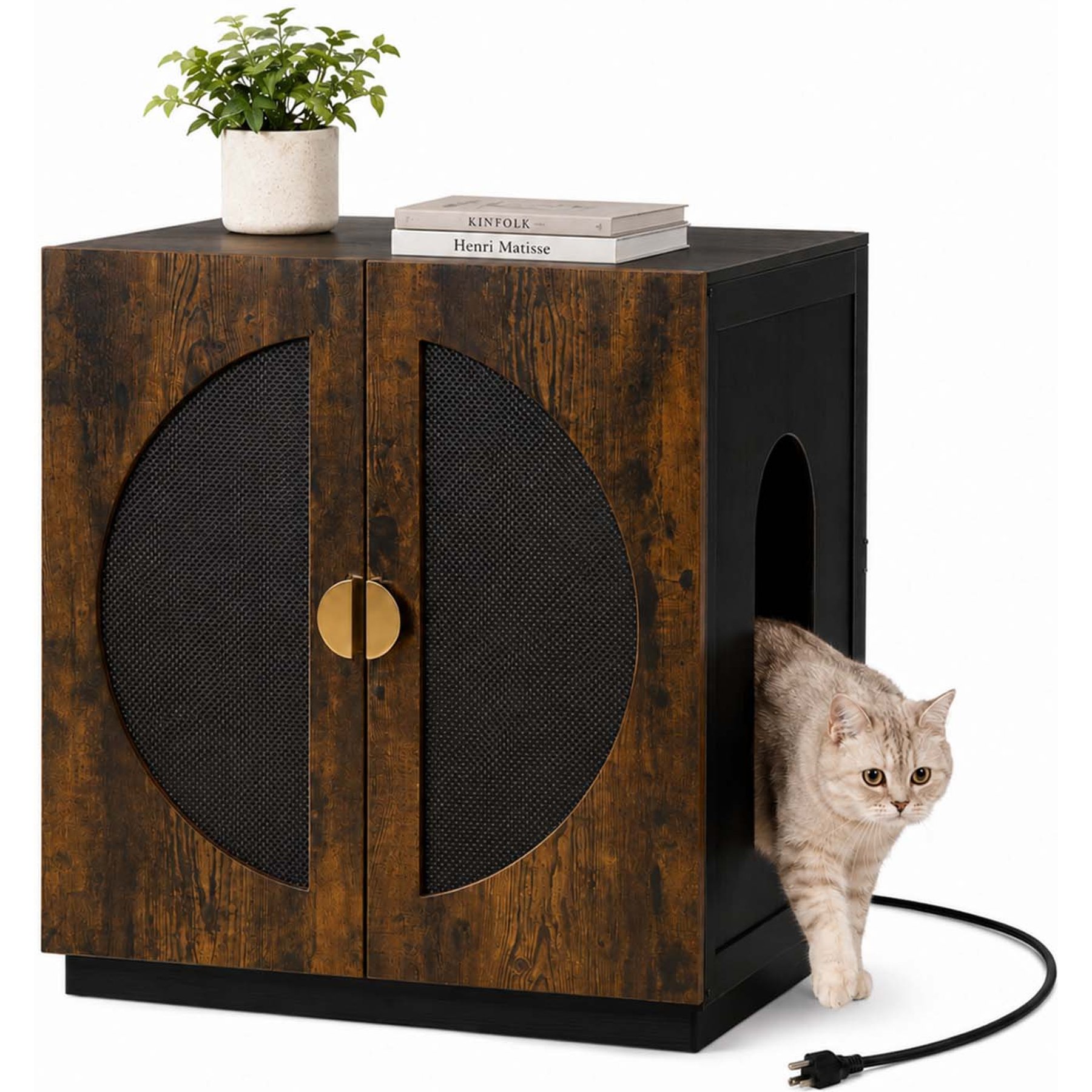 Unipaws Cat Litter Box Enclosure, Jumbo, Rustic