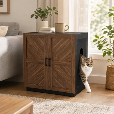 Unipaws Unipaws Cat Litter Box Enclosure, Jumbo, Walnut