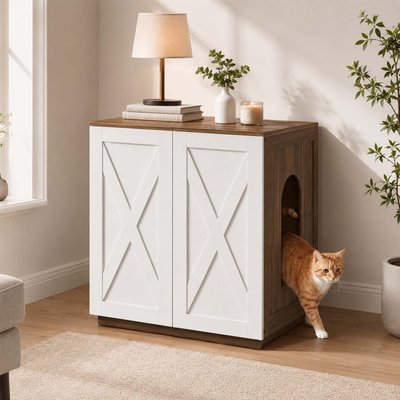 Unipaws Unipaws Cat Litter Box Enclosure, Jumbo, White Door