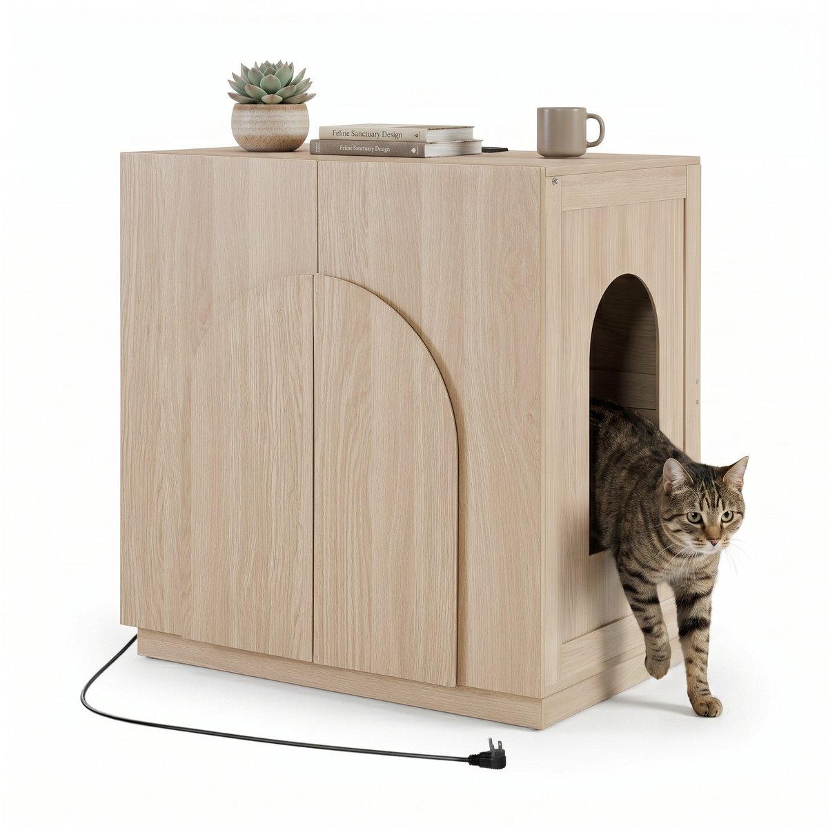 Unipaws Cat Litter Box Enclosure, Jumbo, Arched Wood
