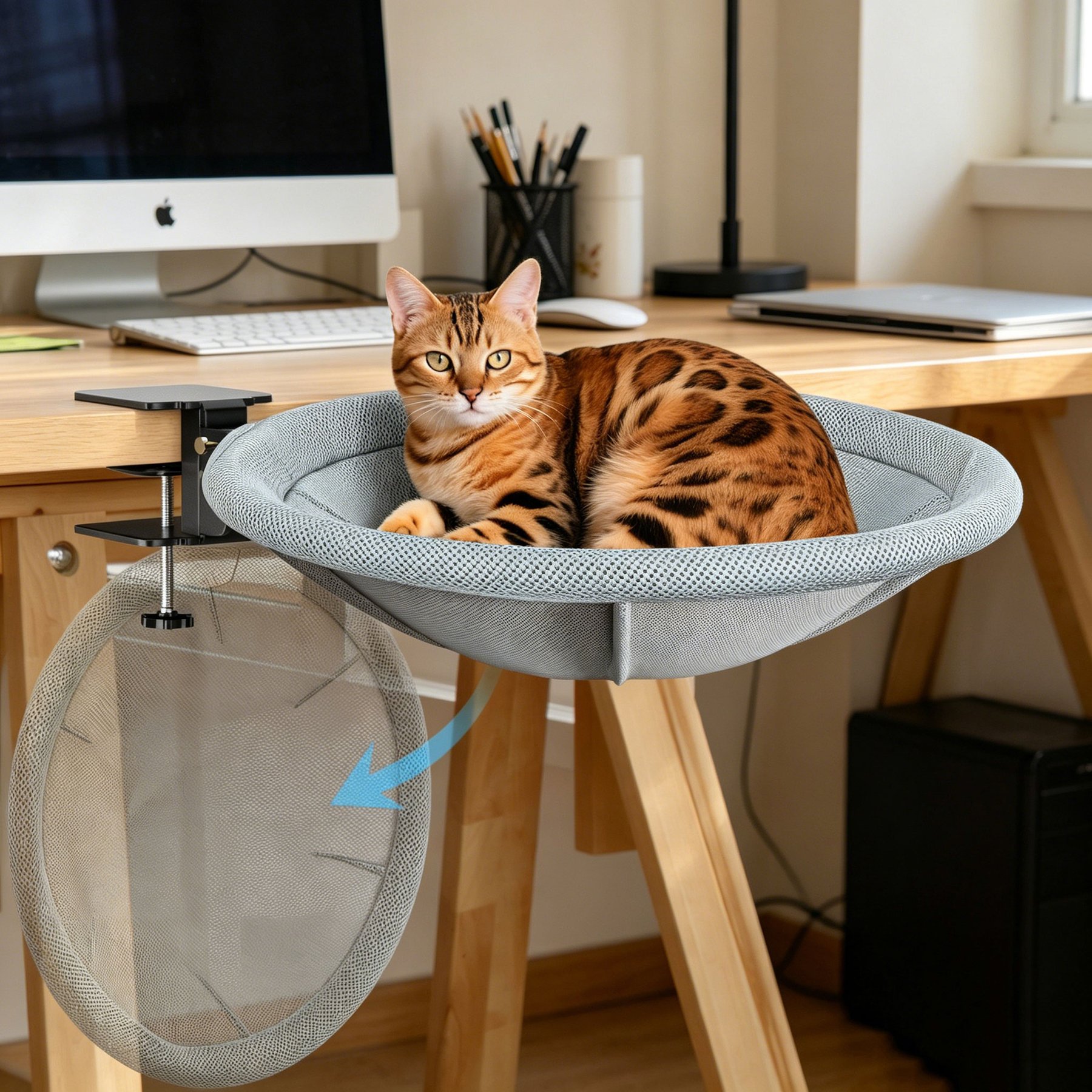 AIPERRO 90° Rotating Hammock & Perch Designed Specifically for Desk, Machine-Washable Cover Cat Bed, Medium