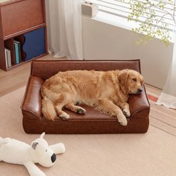 ATJafurn Indoor Leather Sofa Furniture Style Elevated Dog & Cat Couch Bed, Brown, X-Large