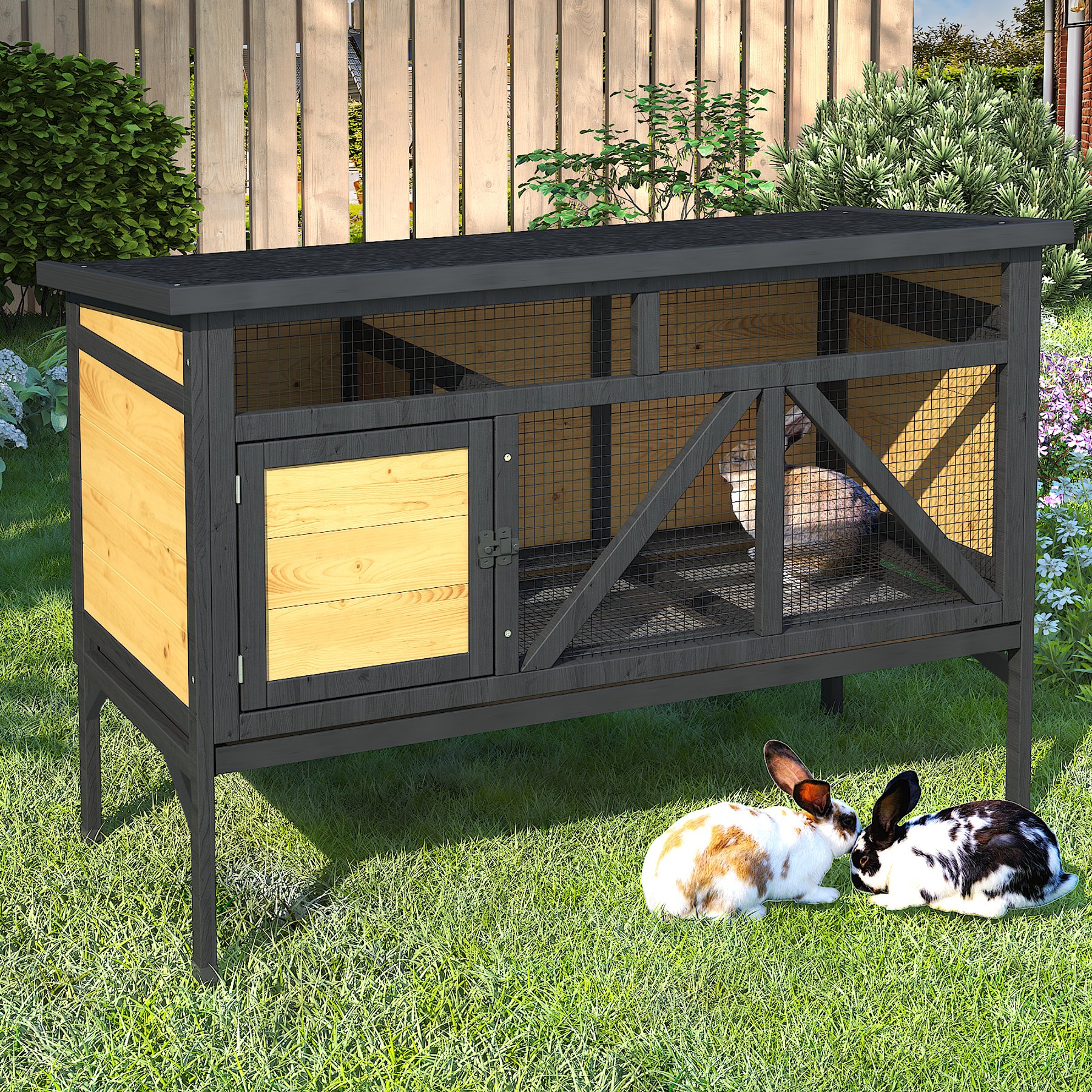 TIMHAKA Indoor/Outdoor Rabbit Hutch, 46.9 x 22 x 31.8-in