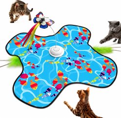 FUUFOME 3-in-1 Interactive Automatic Hide & Seek Self-Play Electronic Chasers Cat Toy with Feather & Butterfly, Blue