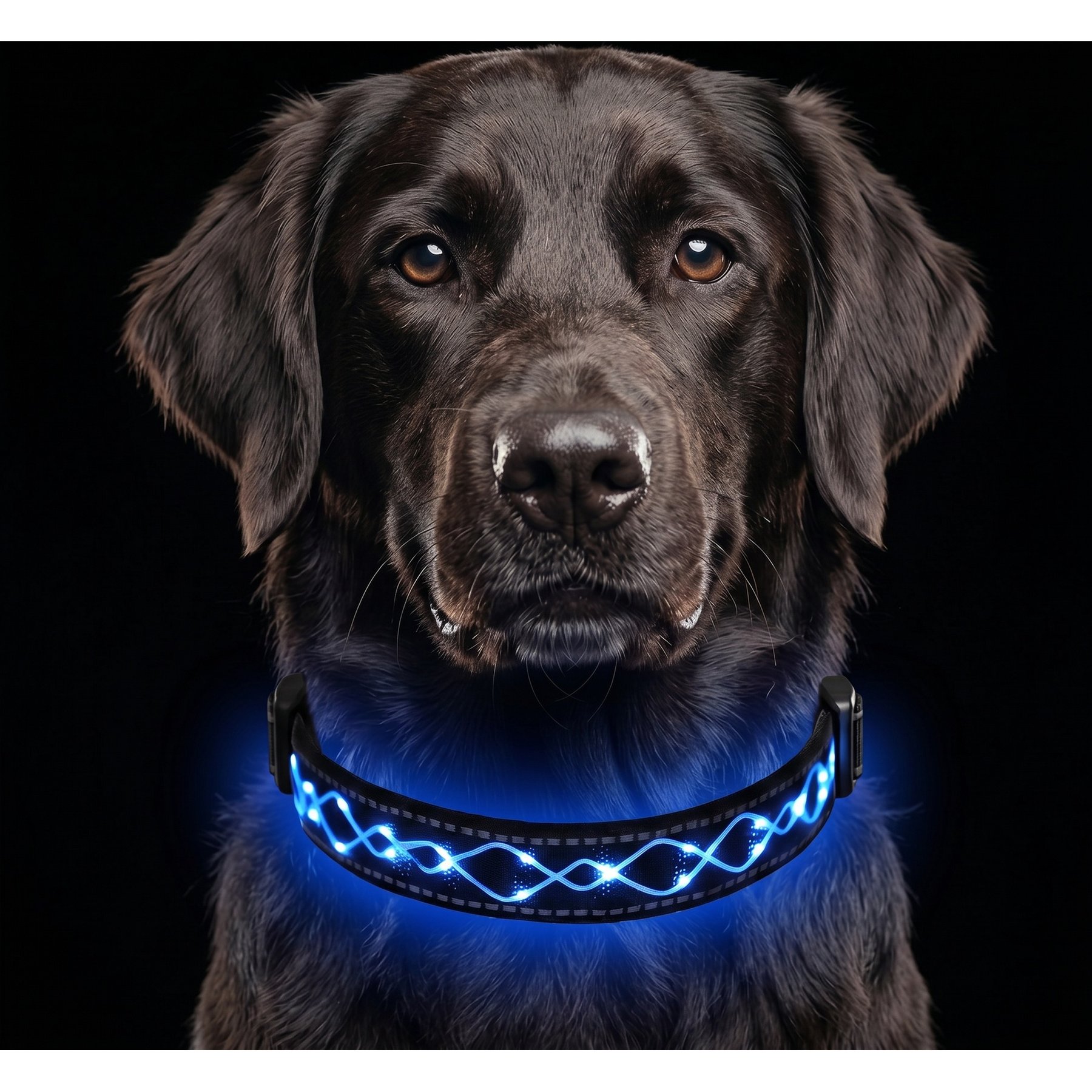 MEGAPAWS Light Up Nylon Dog Collar, Blue, Medium: 13 to 21-in neck, 0.79-in wide