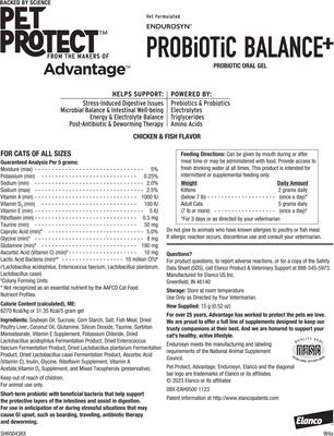 Show full view: Pet Protect Vet-Formulated Endurosyn Probiotic Balance+ Chicken & Fish Flavored Oral Gel for Cats, 15-g syringe slide 9 of 10