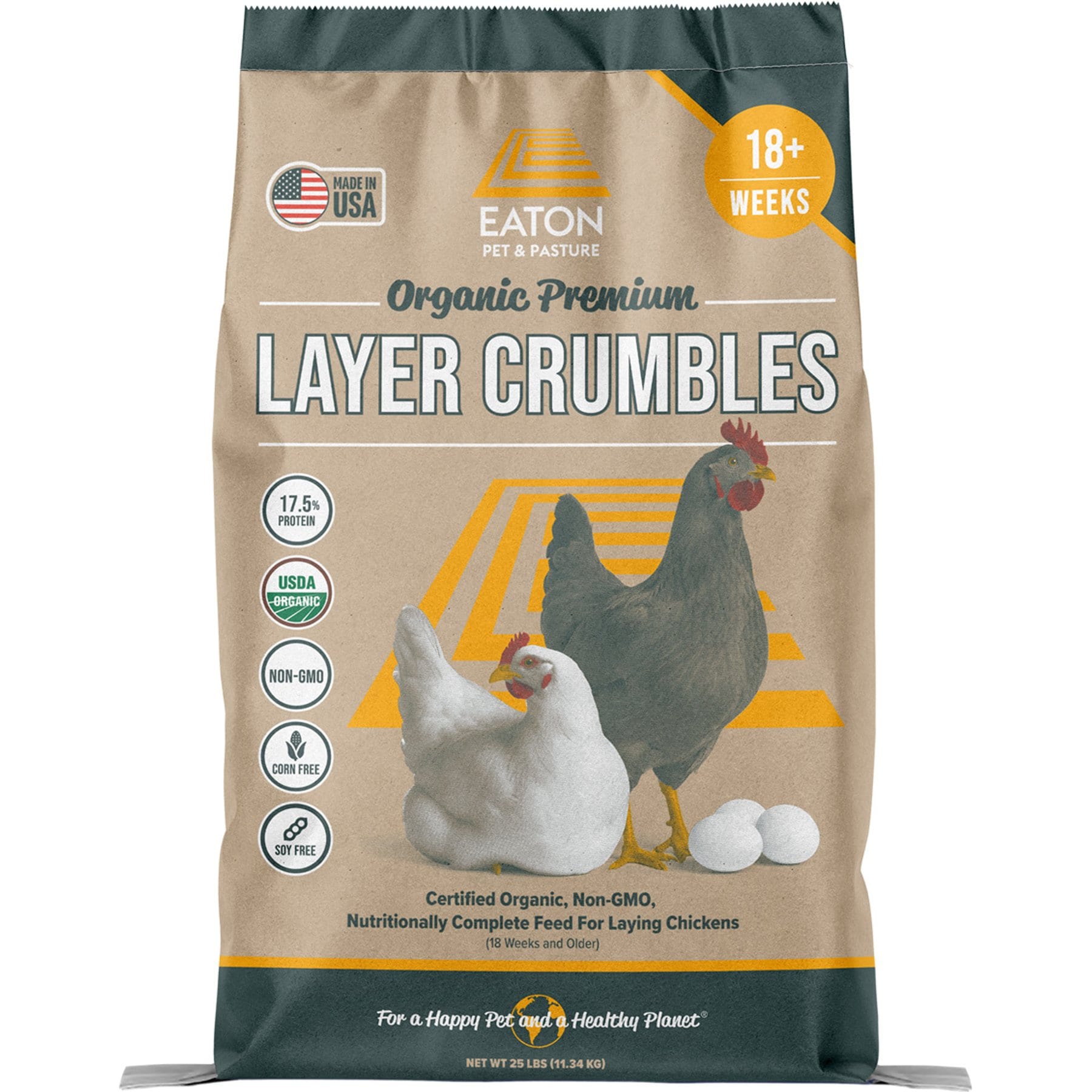 Eaton Pet & Pasture Organic Premium Layer Non-Gmo Crumbles Chicken Food, 25-lb bag