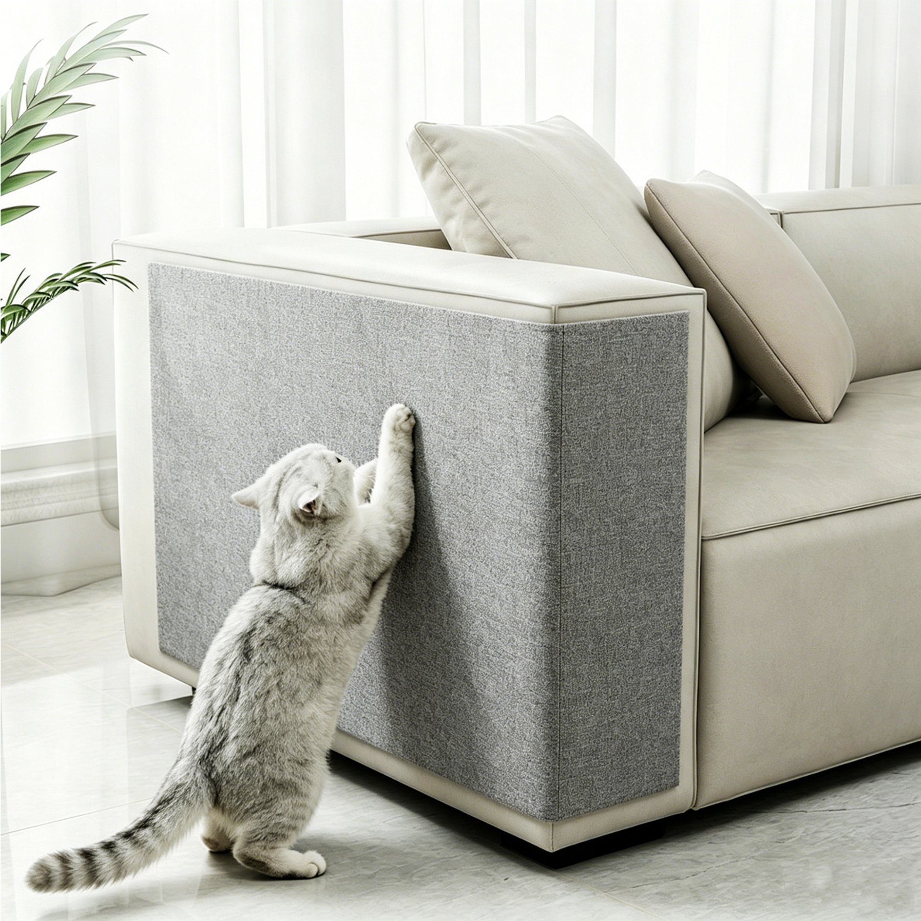 DOPZER 2-Pack Self-Adhesive Cat Scratch Pad & Couch Protector, Grey, 78.7 x 15.8 x 0.2-in
