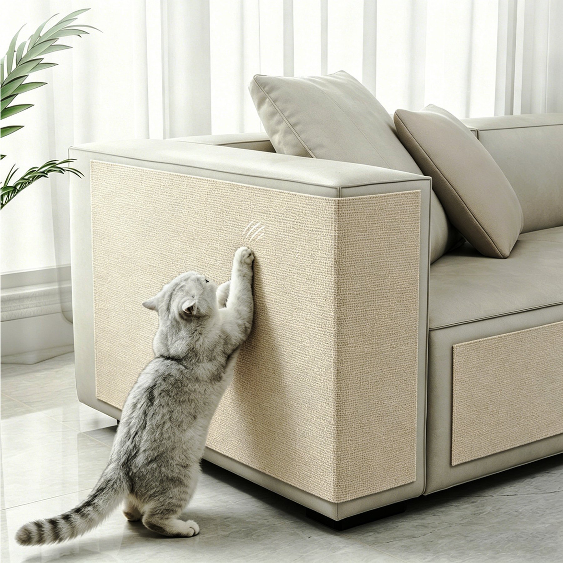 DOPZER 2-Pack Self-Adhesive Cat Scratch Pad & Couch Protector, Khaki, 39.4 x 15.8 x 0.2-in