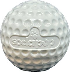 SodaPup Golf Ball Rubber Water Floating Treat Dispenser Dog Chew Toy, White, Large