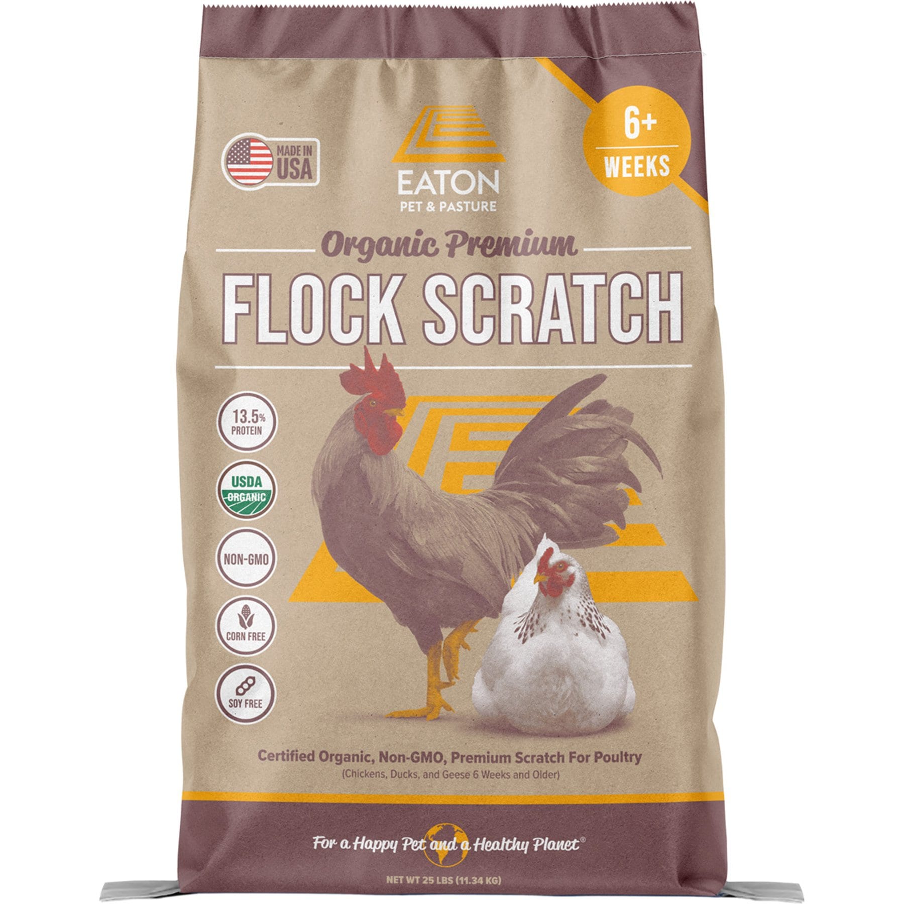 Eaton Pet & Pasture Organic Premium Flock Scratch Non-Gmo Grains Chicken Food, 25-lb bag