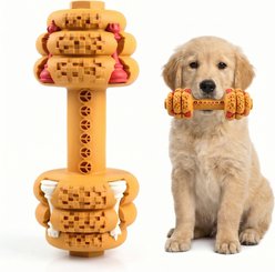 Kseroo Durable Rubber Dumbbell Training Chew Toy, Yellow, Medium