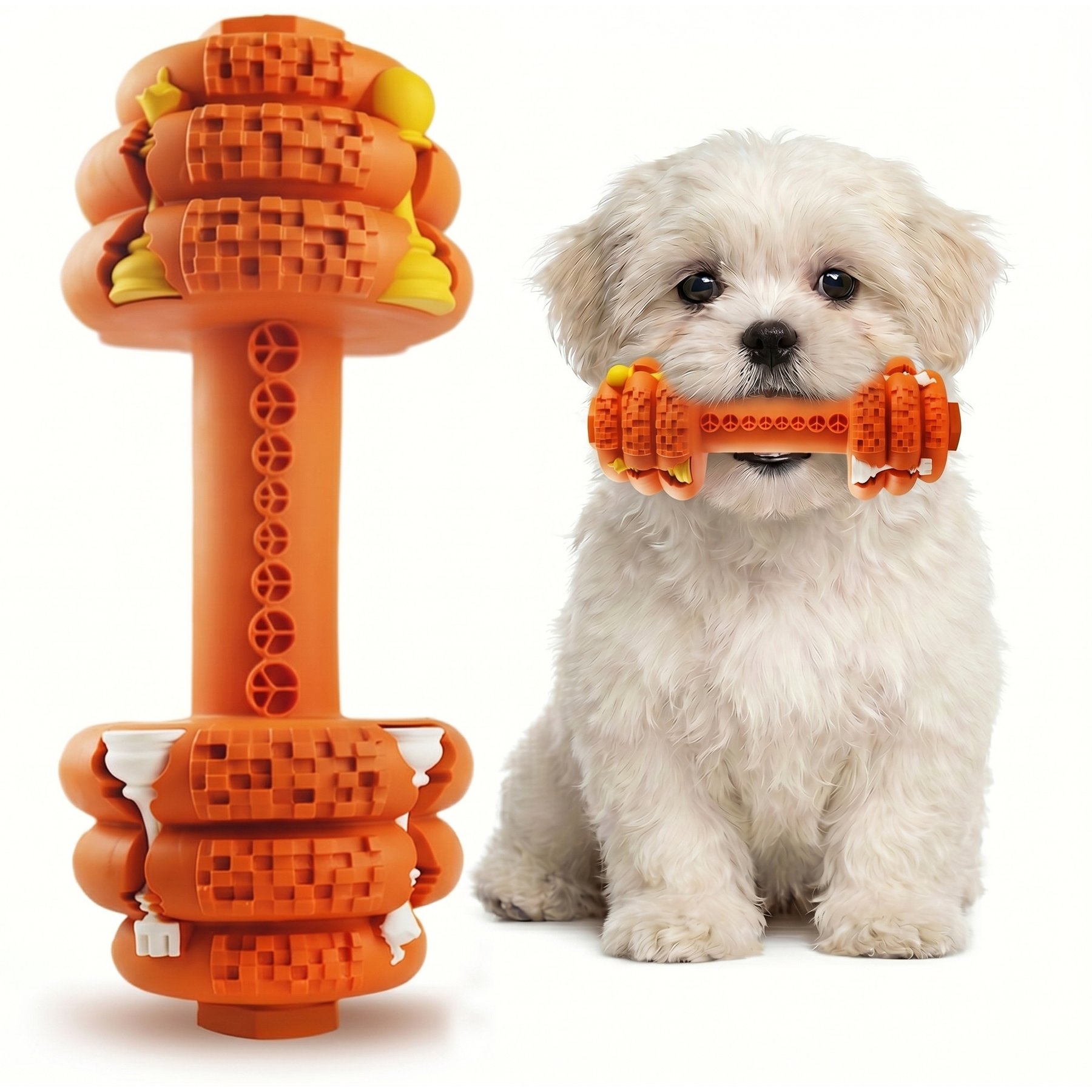 Kseroo Durable Rubber Dumbbell Training Chew Toy, Orange, Small