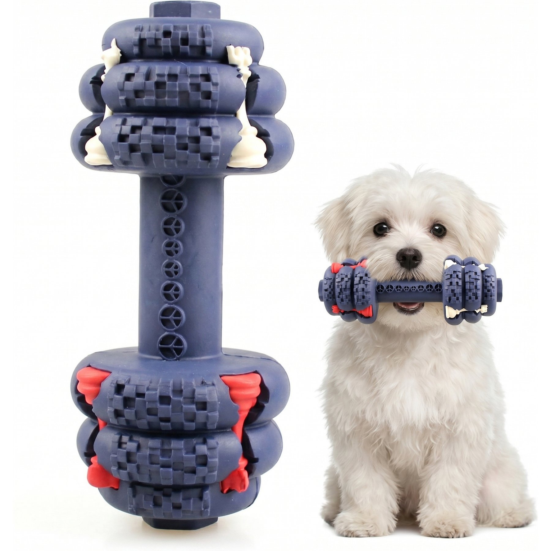 Kseroo Durable Rubber Dumbbell Training Chew Toy, Blue, Small
