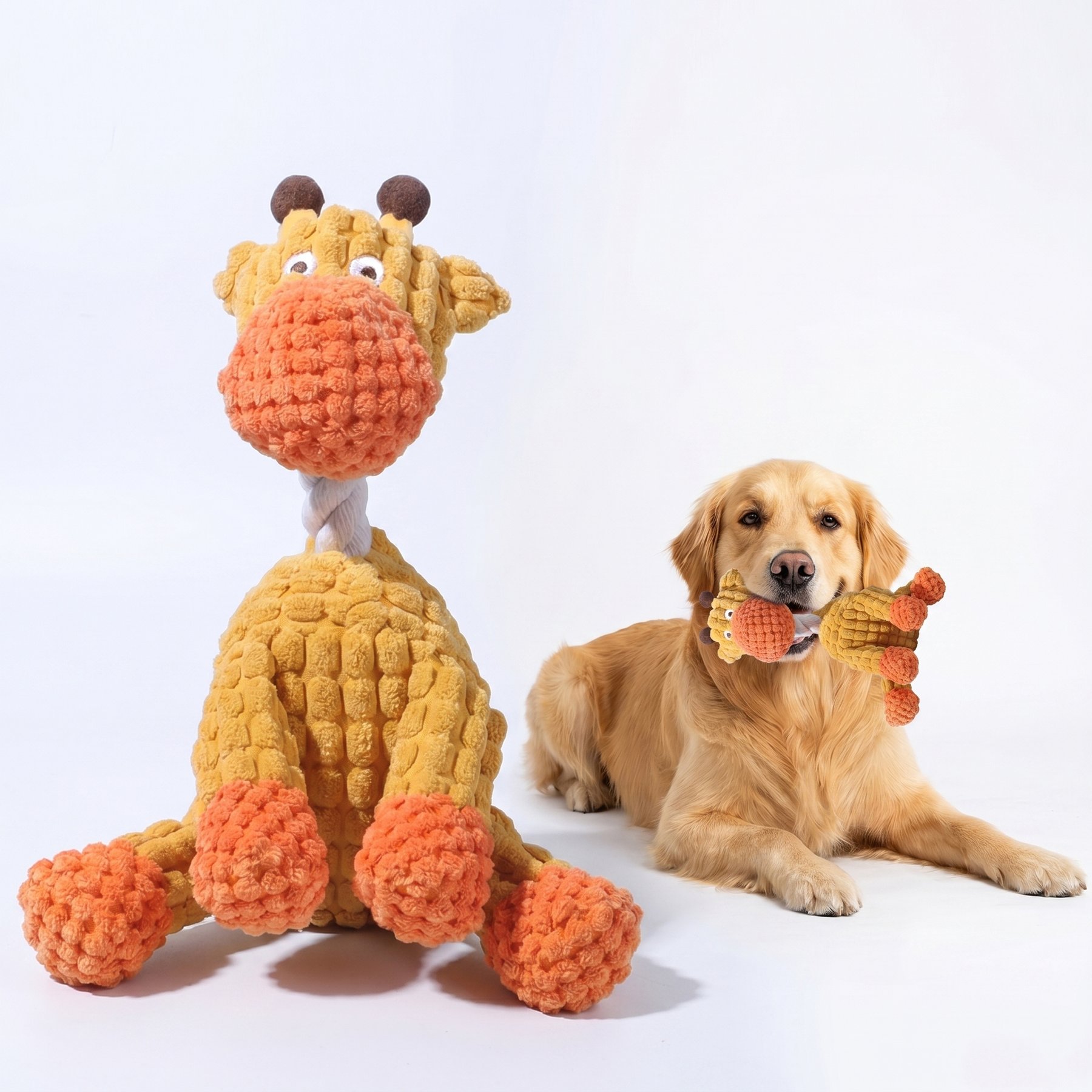 Kseroo Giraffe Squeaky Training Plush Dog Toy, Yellow/Orange
