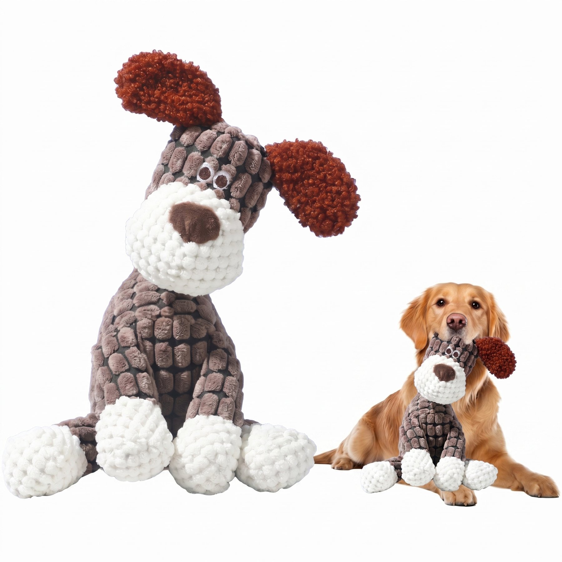 Kseroo Dog Squeaky Training Plush Dog Toy, Brown