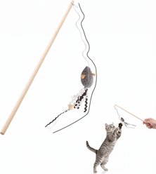 Kseroo Interactive Mouse Training Teaser Wand Cat Toy with Feathers, Gray