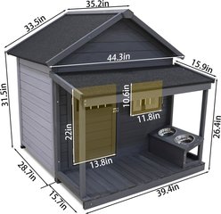 Cesicia Solid Wooden Asphalt Roof Dog House with Large Terrace, Gray slide 2 of 6