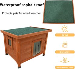 Cesicia Asphalt Roof Waterproof Wooden Dog & Cat House, Natural slide 2 of 6