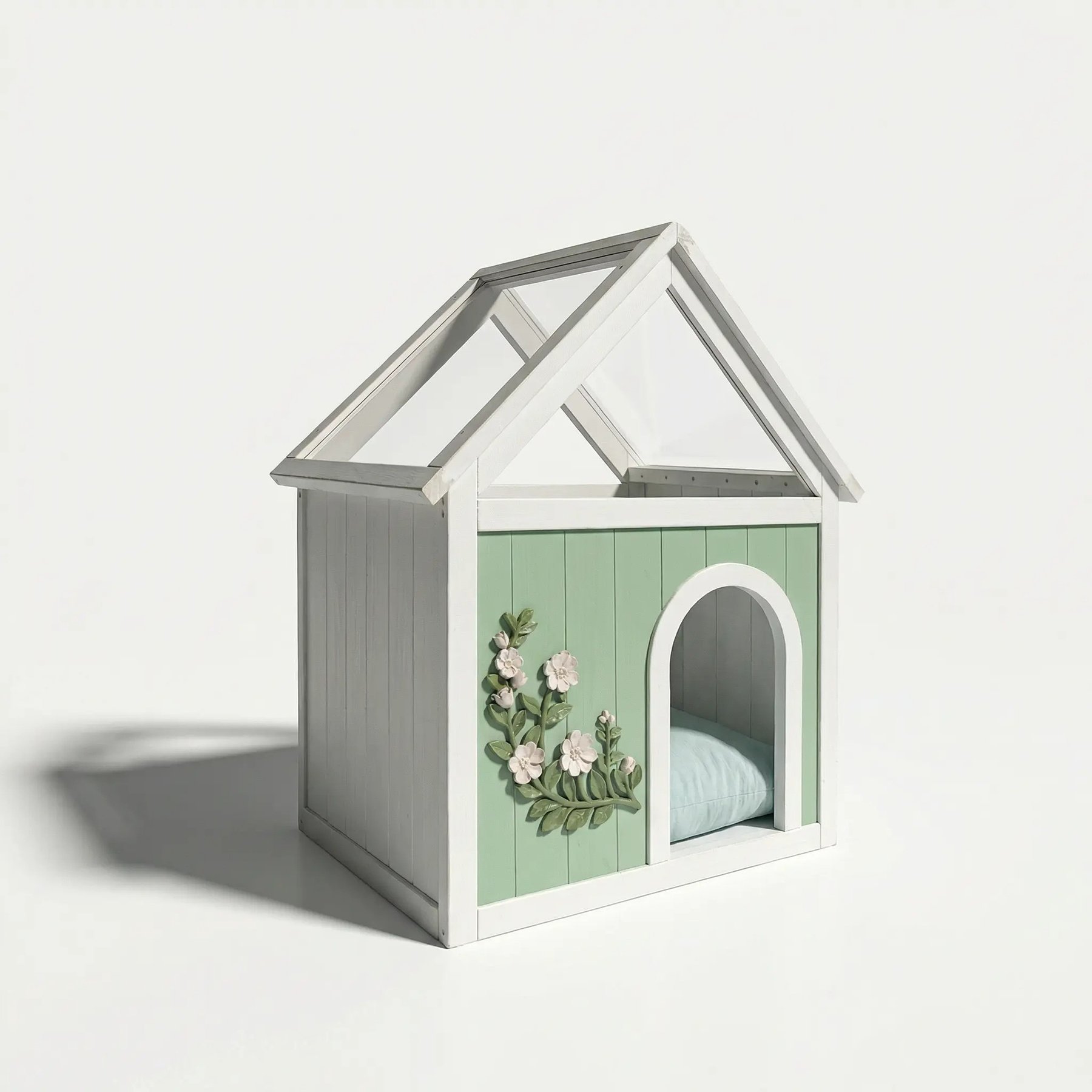 Cesicia Cedar with Clear Acrylic Roof Dog & Cat House, Mint/White
