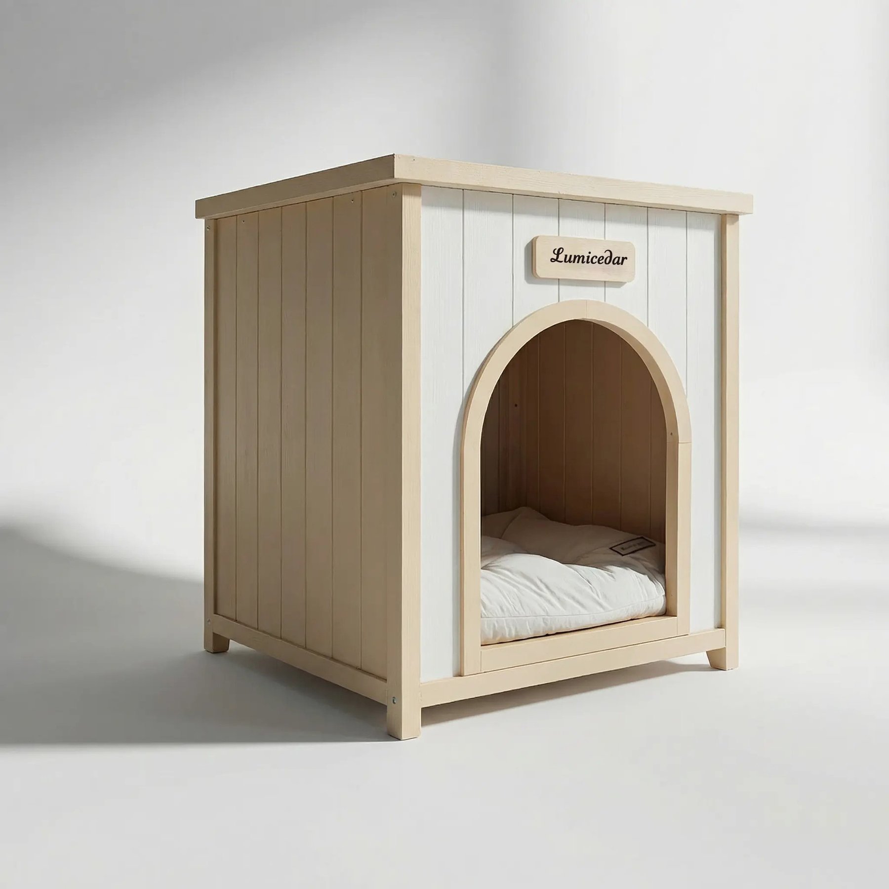 Cesicia Removable Cushion Furniture Grade Cedar Dog & Cat House, White/Light Yellow
