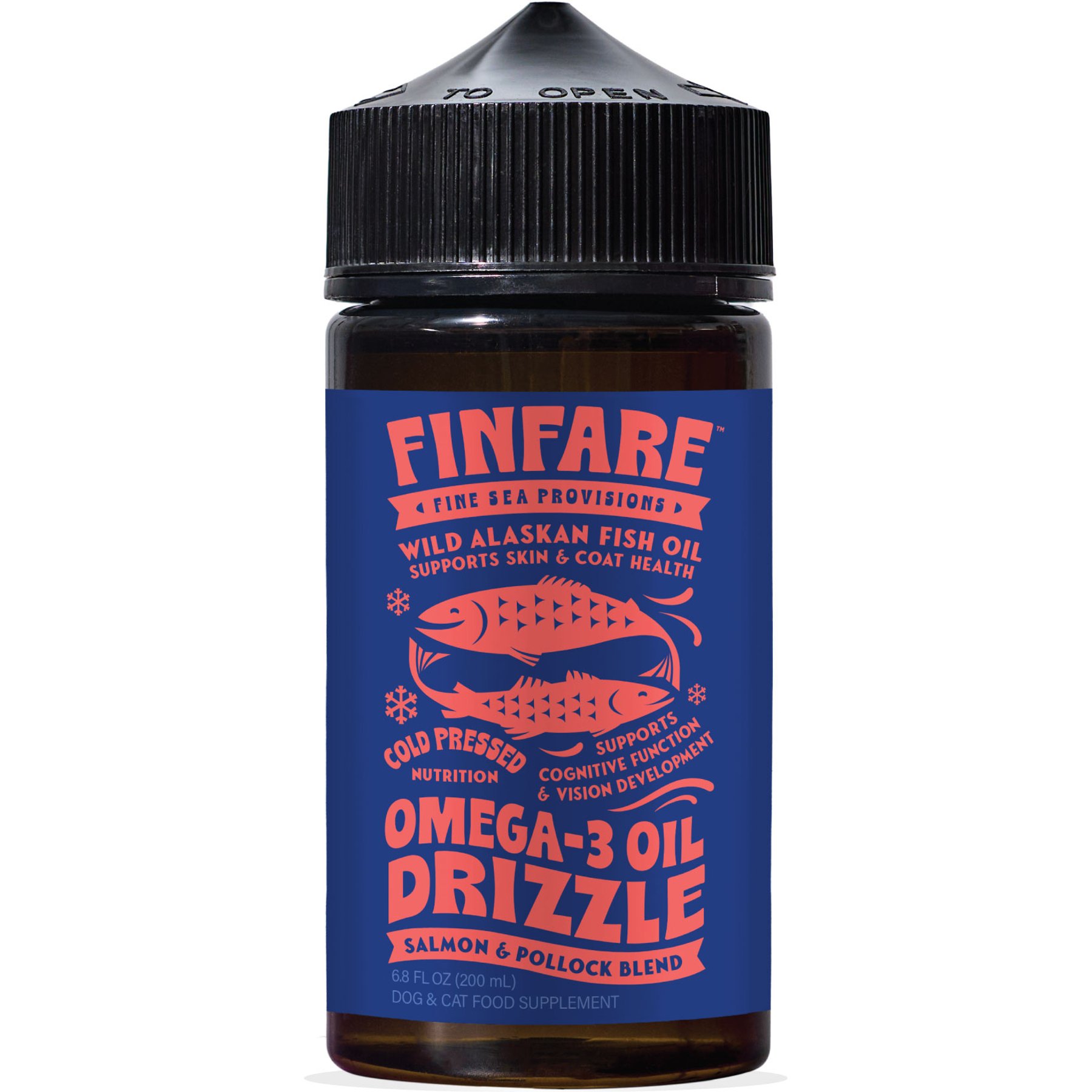 Finfare Omega-3 Wild Caught Fish Oil Drizzle Skin & Coat Supplement for Dogs & Cats, 6.8-fl oz bottle