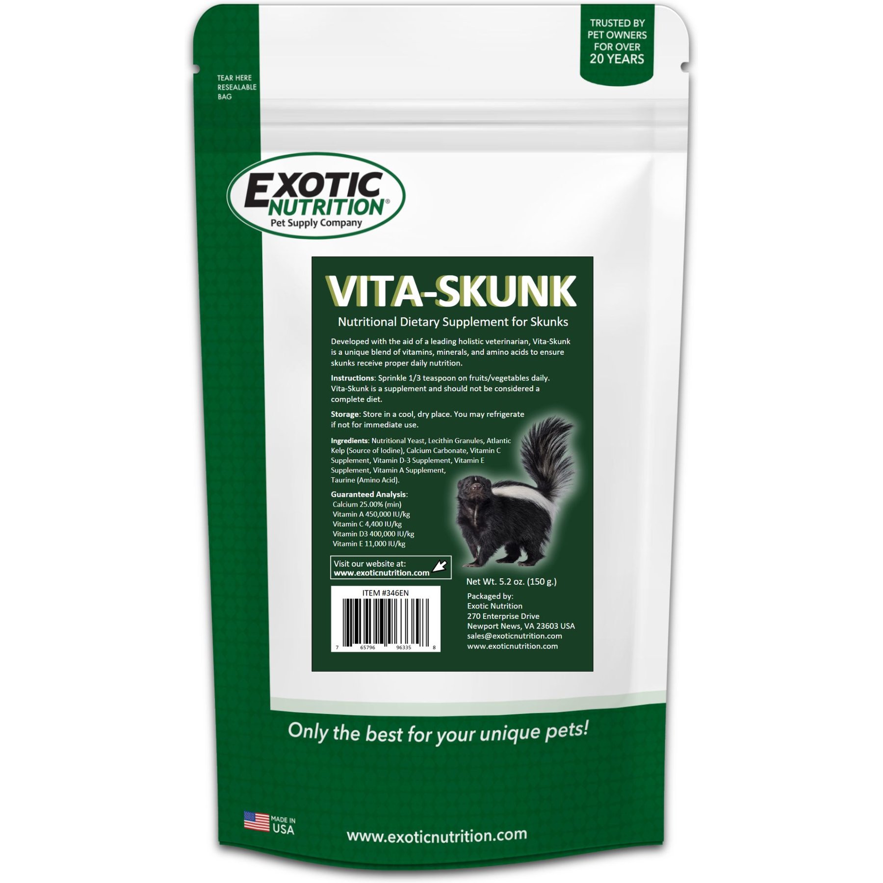 Exotic Nutrition Vita-Skunk Supplement, 5.29-oz bag