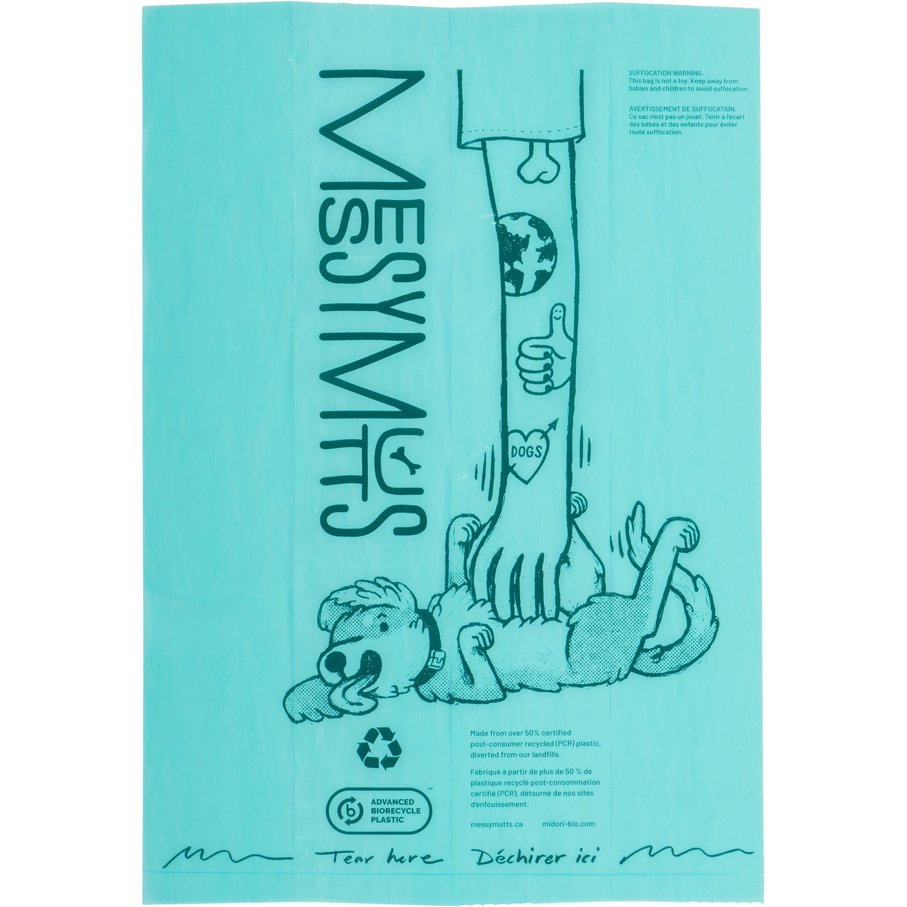 Messy Mutts Advanced BioRecycle Poop Bag Bulk Roll, Unscented, 13 x 8-in, 365 count, Teal