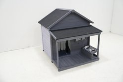 Cesicia Solid Wooden Asphalt Roof Dog House with Cleaning Mat & Feeding Bowl, Gray