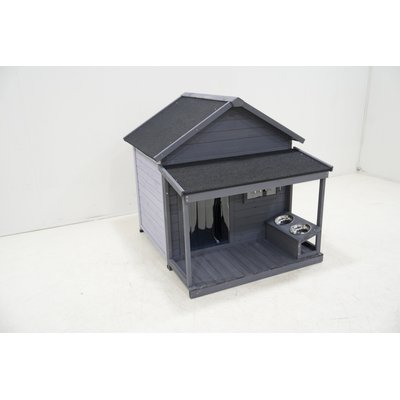 Cesicia Cesicia Solid Wooden Asphalt Roof Dog House with Cleaning Mat & Feeding Bowl, Gray