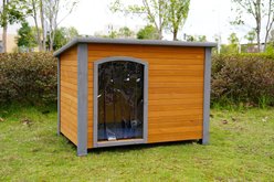 Cesicia Outdoor Indoor Solid Wooden Dog House, Brown/Yellow