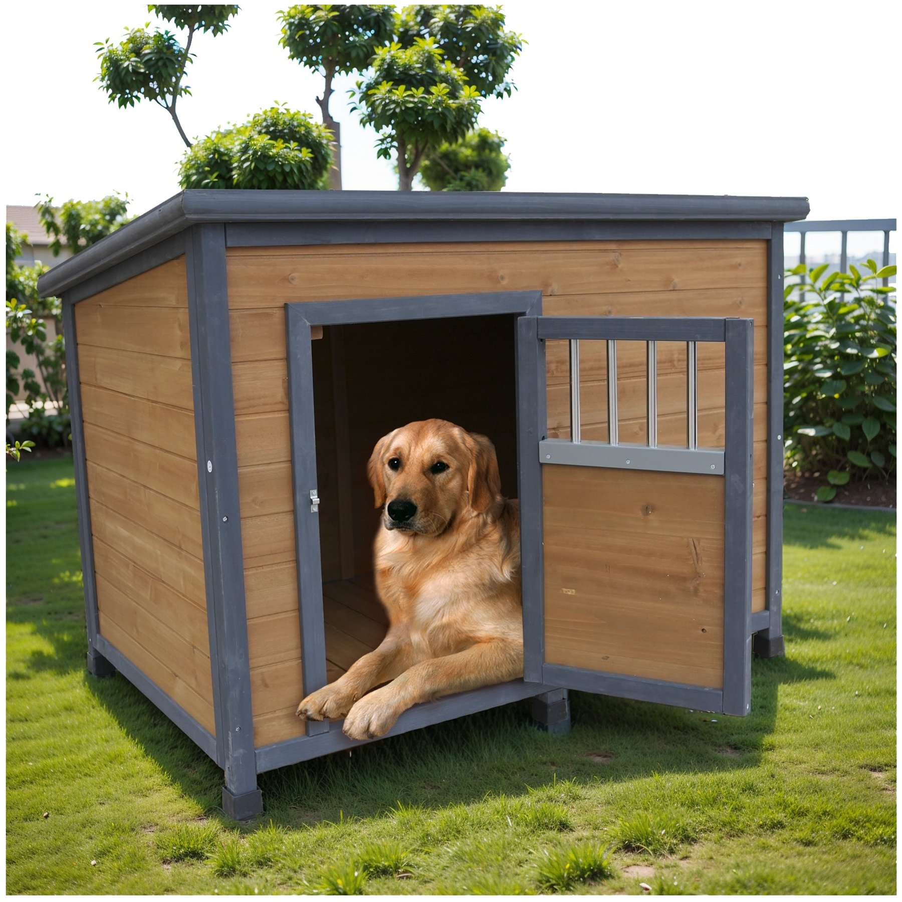 Cesicia Solid Breathable Wooden Doors Dog House, Brown