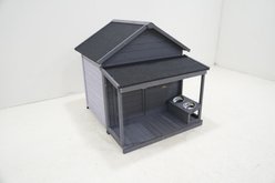 Cesicia Solid Wooden Asphalt Roof Dog House with Large Terrace, Gray