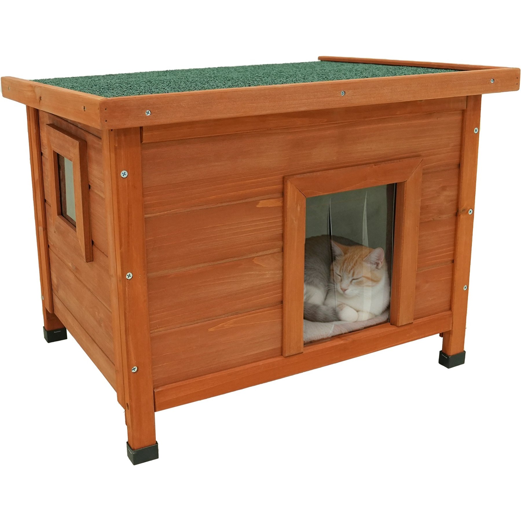 Cesicia Asphalt Roof Waterproof Wooden Dog & Cat House, Natural