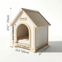 Cesicia EVA Cushion Solid Cedar Wooden Dog & Cat House, Creamy White/Light Yellow slide 2 of 6